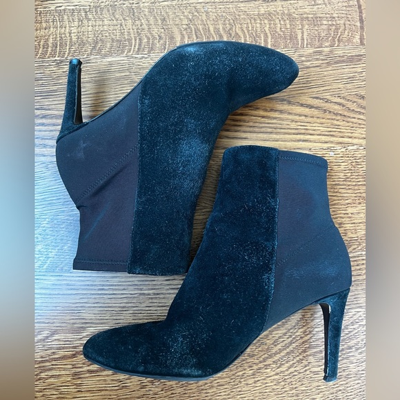 BODEN Black Suede Heeled Ankle Boots Booties Leather Pull On‎ Stretch 38 - Picture 6 of 9